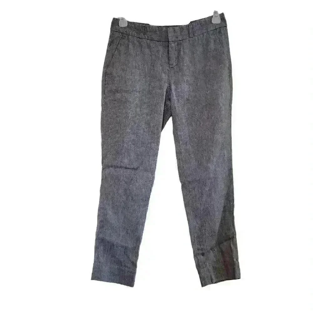 Banana Republic Avery Fit Women's Blue/White Twill Linen/Cotton/Spandex Pants